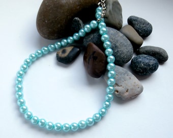 Aqua Blue - Pearl Necklace - Glass Pearls - One of a Kind - Repurposed Jewelry