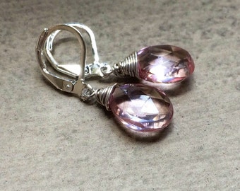 Handmade Pink Mystic Topaz Earrings in Sterling Silver Gold fill or rose gold