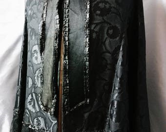 Victorian mourning Cape / capelet, black burnout silk, lace, antique Mantelet, mourning capelet