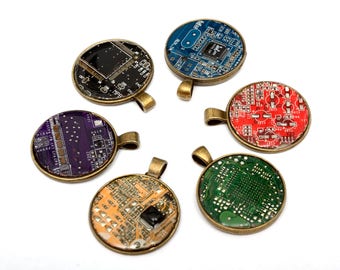 Recycled round pendant made from computer printed circuit board