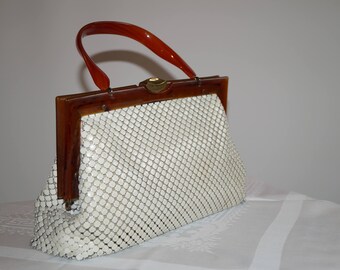 Vintage Chain mail Handbag with mock tortoise shell handle
