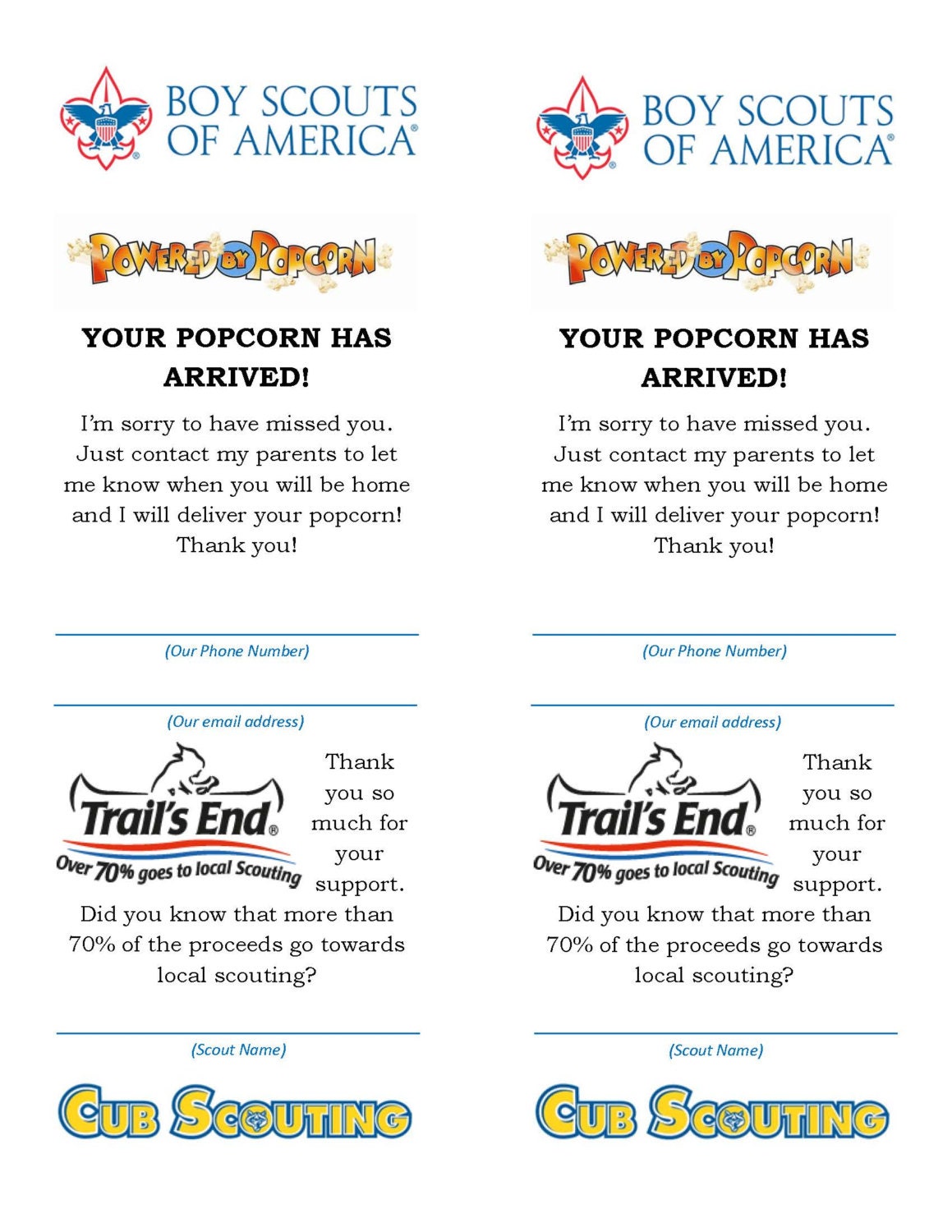 Boy Scout Popcorn Your Popcorn Is In Card Boy Scout Popcorn Your Popcorn Is In Card