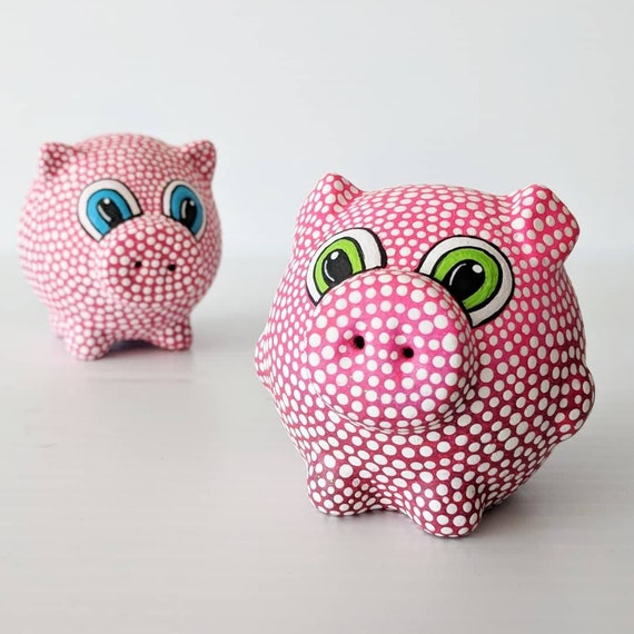 Salt and Pepper Piggy Salt and Pepper shakers Hand Painted Salt and Pepper Shakers Novelty salt and pepper Dot painting Pigs