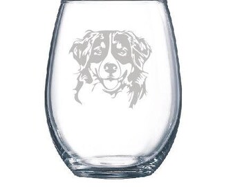 Personalized Bernese Mountain Dog Lover Owner Wine Glass - Stemmed or Stemless