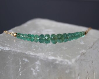 Emerald Necklace, Zambian Emerald Necklace, Gemstone Bar Necklace, Emerald Choker, May Birthstone