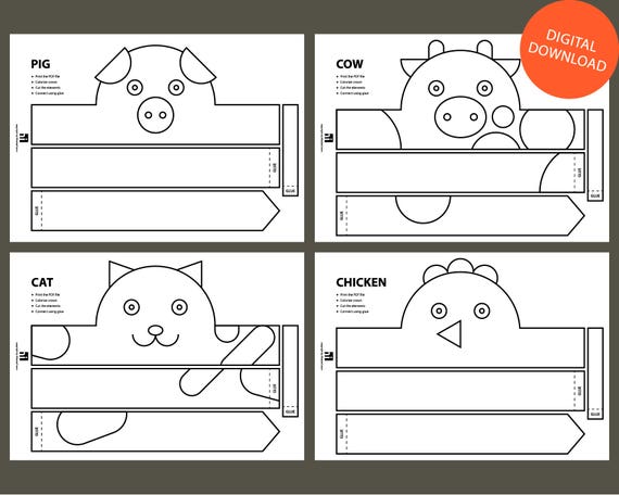 farm animal paper crown printable coloring crown coloring face