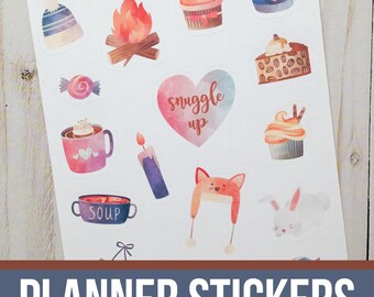 Snuggle Up Winter Planner Stickers | Holiday Stickers | Christmas Stickers | Decorative Stickers | Happy Planner Sticker | Scrapbook Sticker