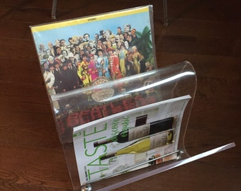 Mid century modern lucite magazine rack vintage acrylic magazine holder mad men living room decor retro library bedroom Danish modern decor