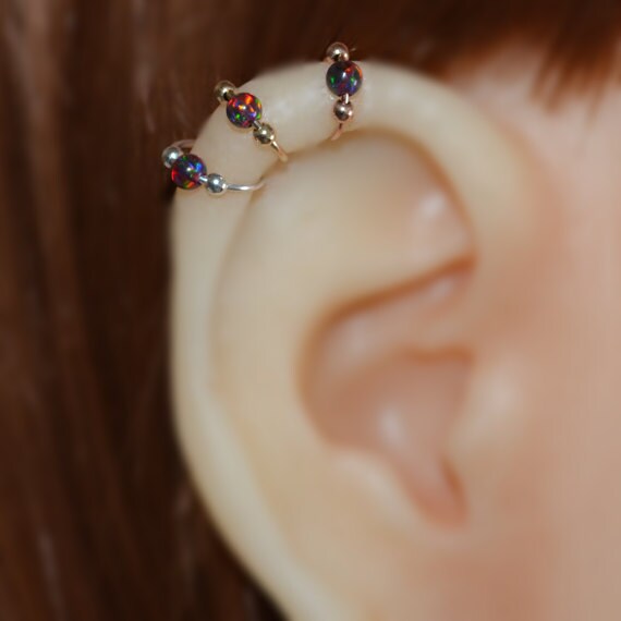 Gold Nose Ring 20g - Tragus Ring 3mm Opal - Forward Helix Earring - Cartilage Earring - Rook Jewelry - Daith Jewelry - Conch Earring