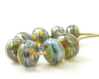 Petrol Green Lampwork Beads | Blue and Green Lampwork Glass Bead Set | Metallic Glass Beads | UK SRA | Artisan beads