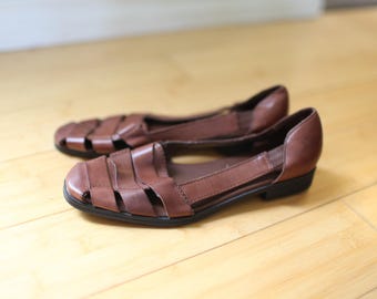 vintage woven brown leather hurache sandals womens 7