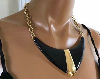 Monet Chocker Black Enamel 1980s Statement Necklace