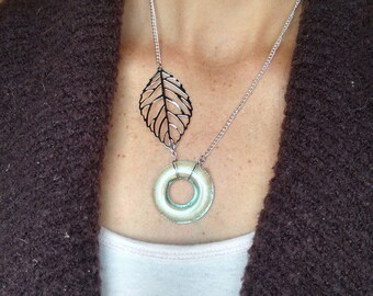 Wine bottle and feather boho necklace