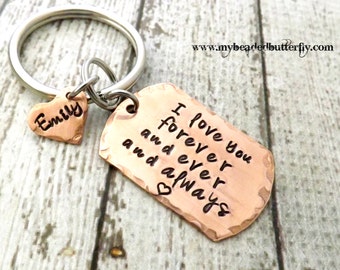 personalized keychain-dog tag keychain-mens keychain-couples keychain-anniversary -deployment -unisex key chain-i love you forever and ever