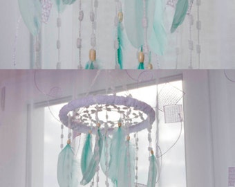 Mint Bаbу Mobile Nursery Decor Christmas Snow Mobiles bedding Fluffy Dream Catcher Kids Wedding mint Bedroom Dreamcatcher Boho Baby Girl Boy