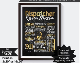 Personalized 911 Dispatcher Gift Chalkboard Gift For Dispatcher Thank You Gift Telecommunicator Gift 911 Dispatcher Wall Art Printable