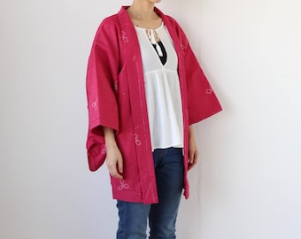 pink kimono, haori, kimono top, festival kimono, pink jacket, Japanese clothing, kimono jacket, kimono vintage /2813