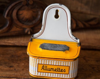 1920s French Enamel Matches Box - Art Deco - BB Frères Yellow