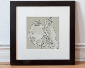 Drawing 15/15 cm (5.9/5.9 inch) abstract-figurative