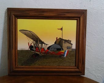 H. Hargrove Framed Serigraph of Biplane, Airplane Painting