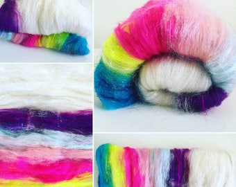 Unicorn Art Batt, Sparkle Rainbow Batt, Textured Art Batt, Shiny Spinning Fiber, Rainbow Roving, Glam Art Batt, Rainbow Spinning Fiber, Batt