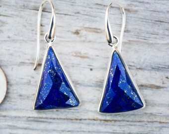 Lapis Earrings - Lapis Dangle Earrings - Lapis Lazuli Earrings - Sterling Silver Lapis Dangle Earrings - Gorgeous Lapis Lazuli Earrings