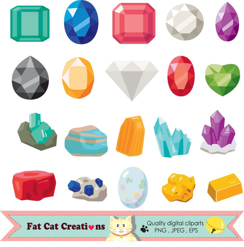 Mineral And Gemstone Clip Art Set Graphic Illustration Web Graphic