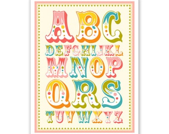 Children's Wall Art / Nursery Decor Alphabet Poster - ABC alphabet typography Poster Print