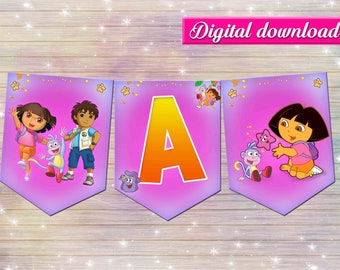 Dora the explorer banner - DIY happy birthday decoration - thank you card- digital file YOU PRINT