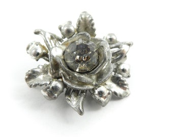 Vintage, Pot Metal, Flower Brooch, Rhinestone