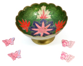 Vintage Brass Cloisonné Bowl - Brass plate - Enamel Brass Dish - Enameled Plate - Brass decor - Unique gift - Brass Enameled Bowl