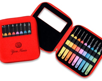 Yarn Mania - Light Up Crochet Hook Set - 9 Crochet Hooks (Sizes 2.5mm-6.5mm) w/ Organizer Case (Red)