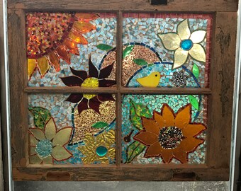 Stained Glass Mosaic Window with wooden frame