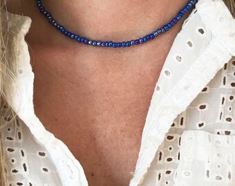 Beaded choker, blue choker, beaded necklace, blue necklace, purple necklace, choker necklace, seed bead choker, gift for her, boho choker