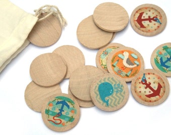 Ocean Water Toys - Wooden Matching Game - Montessori Toys - Waldorf Toy - Eco Friendly Wooden - Travel Game