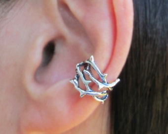 Thorn ear cuffs Sterling Silver earrings jewelry handmade woven crown of thorns earrings Sterling silver ear cuff men & women ear clip C-218