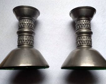 Norwegian Pewter Candlesticks Pair Scandinavian Modern Vintage Mastad Design 102
