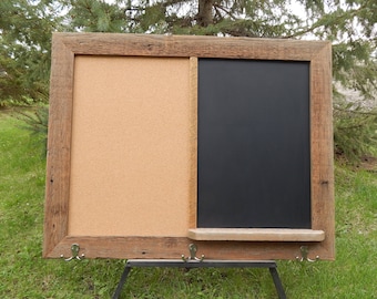 CUSTOM MADE -- Barnwood Framed Message Center with Chalkboard, Dry Erase Board and Corkboard Combination