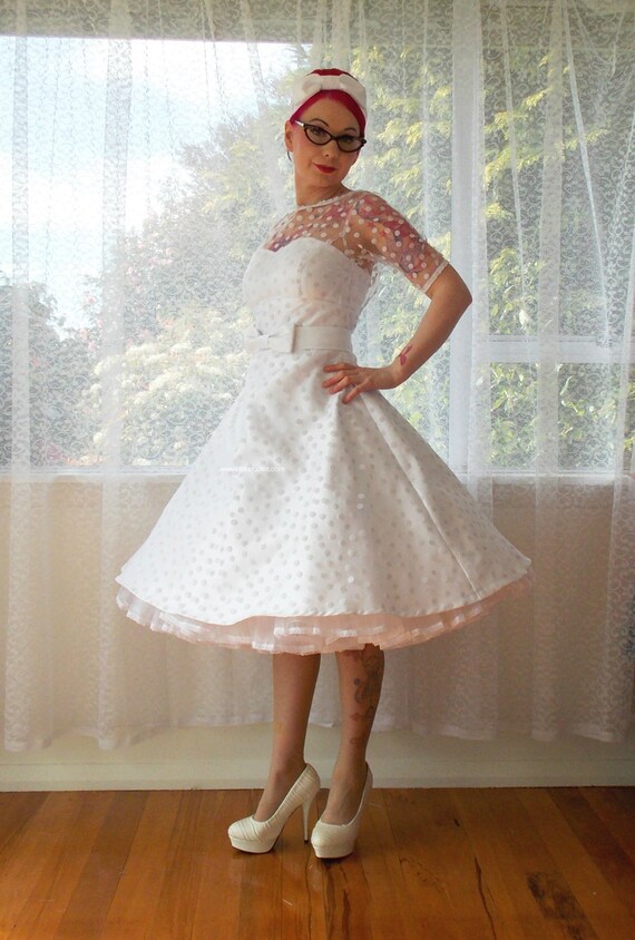 Ivory 1950 s Annette Polka Dot Wedding Dress 