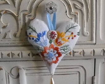Heart Lavender Sachet Vintage Linen Shabby Cottage Chic French Market