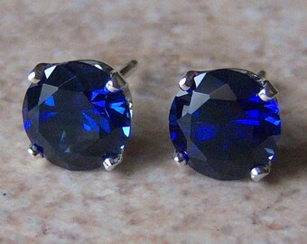 8mm Precision Faceted Lab Blue Sapphire Sterling Silver Stud Earrings, Cavalier Creations