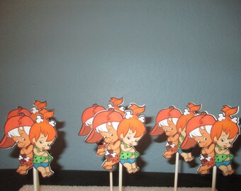 Pebbles and bam bam,Cupcake Toppers,Pebbles party,Pebbles baby shower,Pebbles birthday,Pebbles flintstone,Dino Centerpieces,The Flintstones