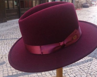 Homburg felt flat brim hat - Made in Portugal