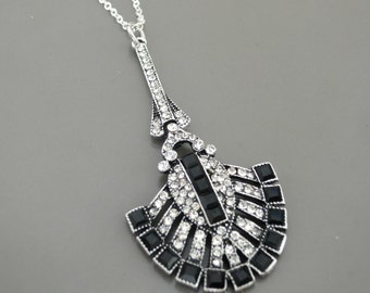 Art Deco Necklace - Vintage Inspired Necklace - Black Necklace - Crystal Necklace - Silver Necklace - Bridal Necklace - handmade jewelry