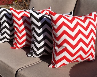 Chevron Black and White and Chevron Red Outdoor Throw Pillow - Free shipping