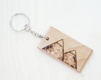 mountains keychain pyrography mountain keychain wooden keychain wood burned keychain ecologic keychain