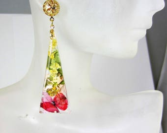 Softly Floral, Post Earrings, Real Flower Earrings, Pressed Flower Jewelry, Resin (3033)