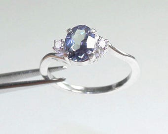Color-Changing Alexandrite & Diamonds (Lab) Sterling Silver Ring / June Birthstone