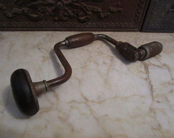 Vintage Antique 'Stanley' wood handle, hand brace, ratchet hand crank drill!
