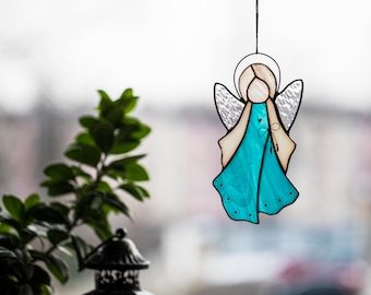 Stained Glass Turquoise Handmade Angel